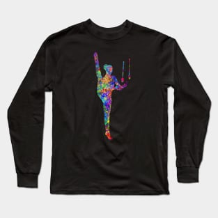 Rhythmic gymnastics juggling watercolor art Long Sleeve T-Shirt